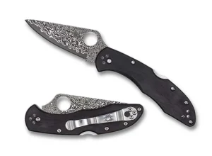 Delica&reg; 4 Black Pakkawood Damascus Exclusive<Spyderco New
