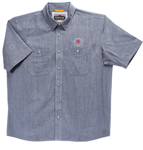 Orvis® Men's Tech Chambray Blue Work Shirt Short Sleeve<Spyderco Outlet