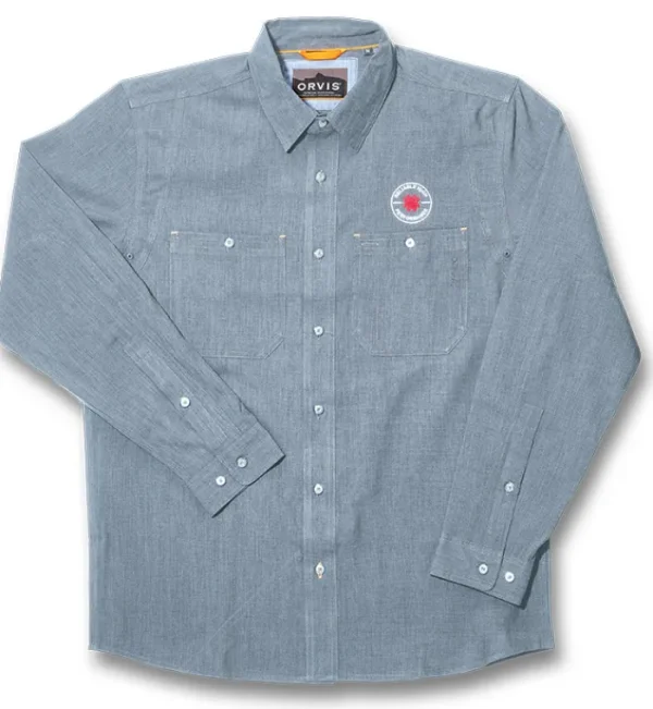 Orvis® Men's Tech Chambray Work Shirt Blue Long Sleeve<Spyderco Hot